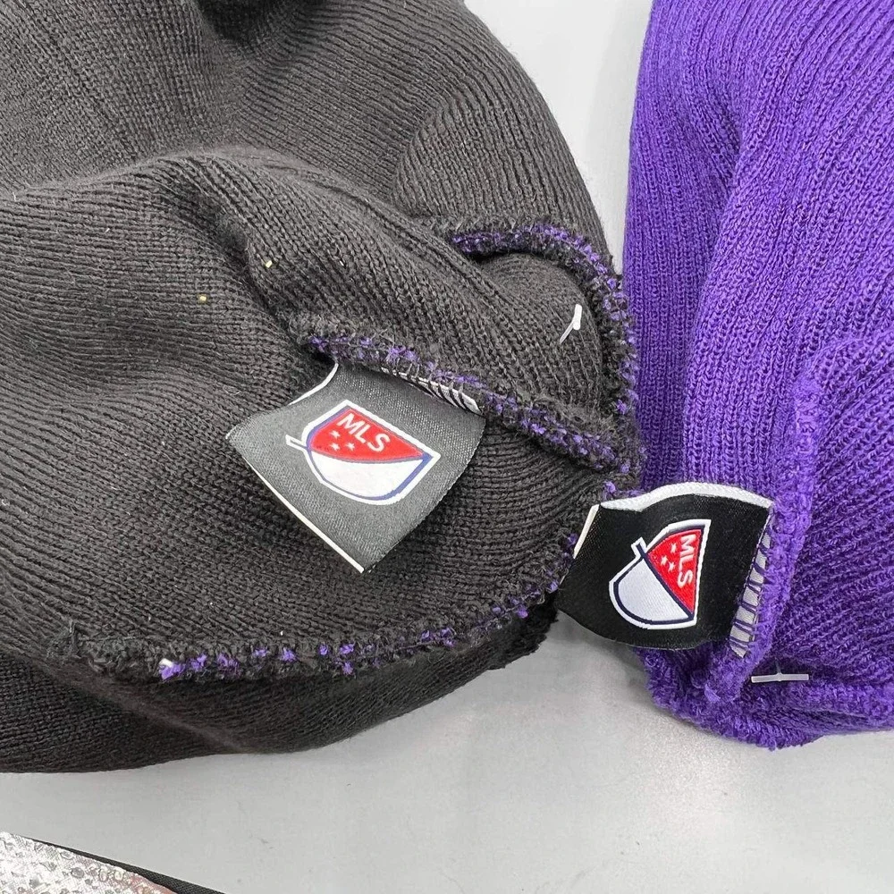 Lot of 2 Orlando City Hat Youth Purple Black Adidas MLS Cuffed Beanie Cap‎ New